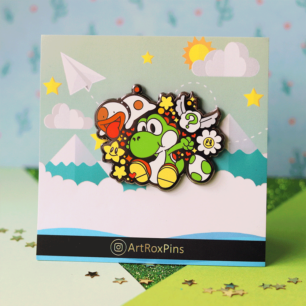 Playful Green Dino & Pup Enamel Pin | Hard Enamel Collectible