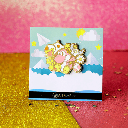 Playful Pink Dino & Pup Enamel Pin | Hard Enamel Collectible