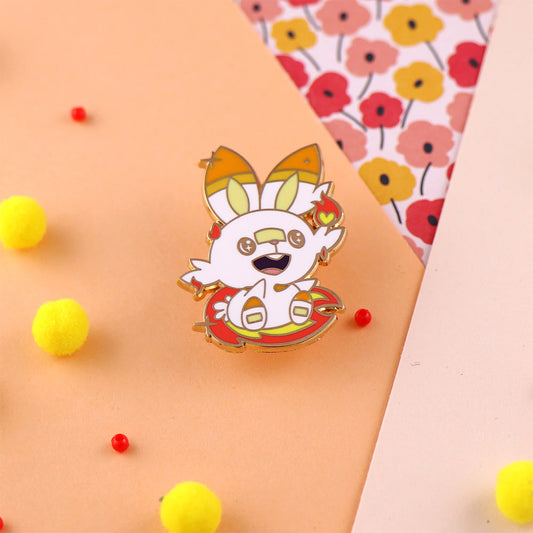 Fiery Bunny Guardian Enamel Pin | Adventure-Inspired Collectible