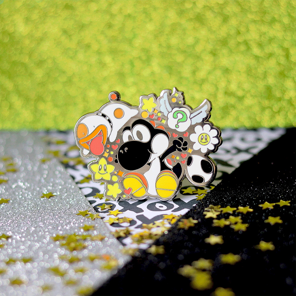 Playful Black Dino & Pup Enamel Pin | Hard Enamel Collectible