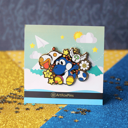 Playful Dark Blue Dino & Pup Enamel Pin | Hard Enamel Collectible