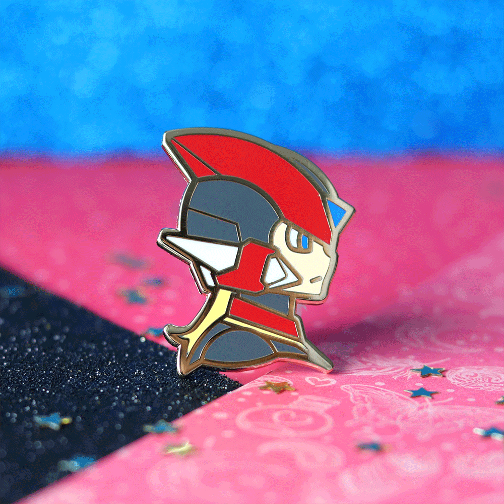 Golden Mega Warrior Enamel Pin | Futuristic Hero-Inspired Collectible