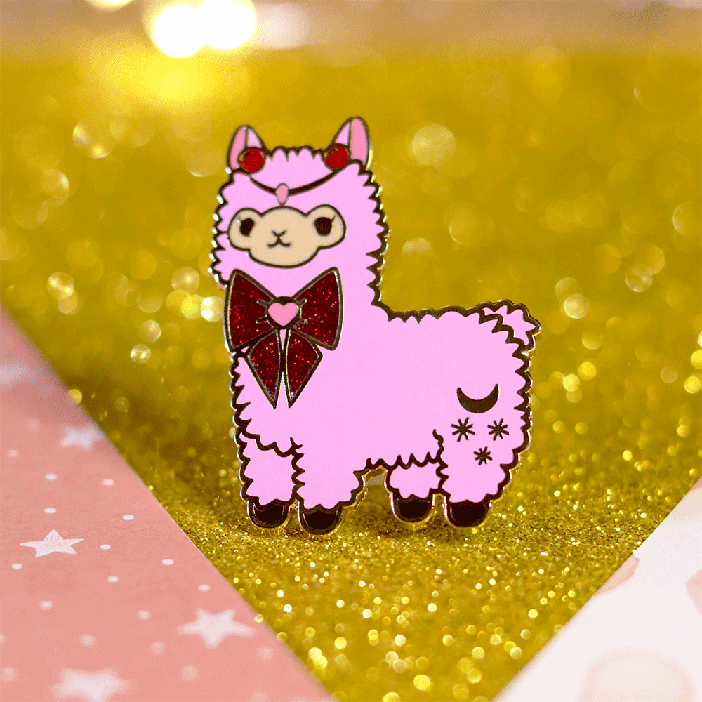 Pink Magical Girl Alpaca Enamel Pin | Glitter Fantasy-Inspired Collectible