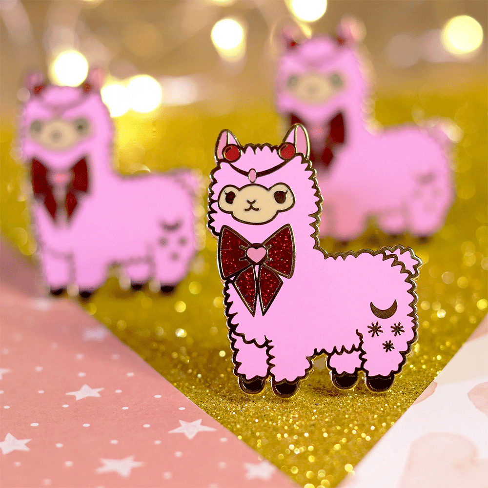 Pink Magical Girl Alpaca Enamel Pin | Glitter Fantasy-Inspired Collectible