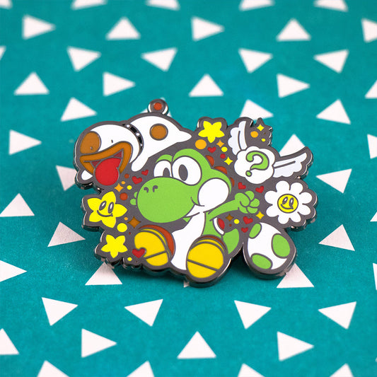 Playful Green Dino & Pup Enamel Pin | Hard Enamel Collectible