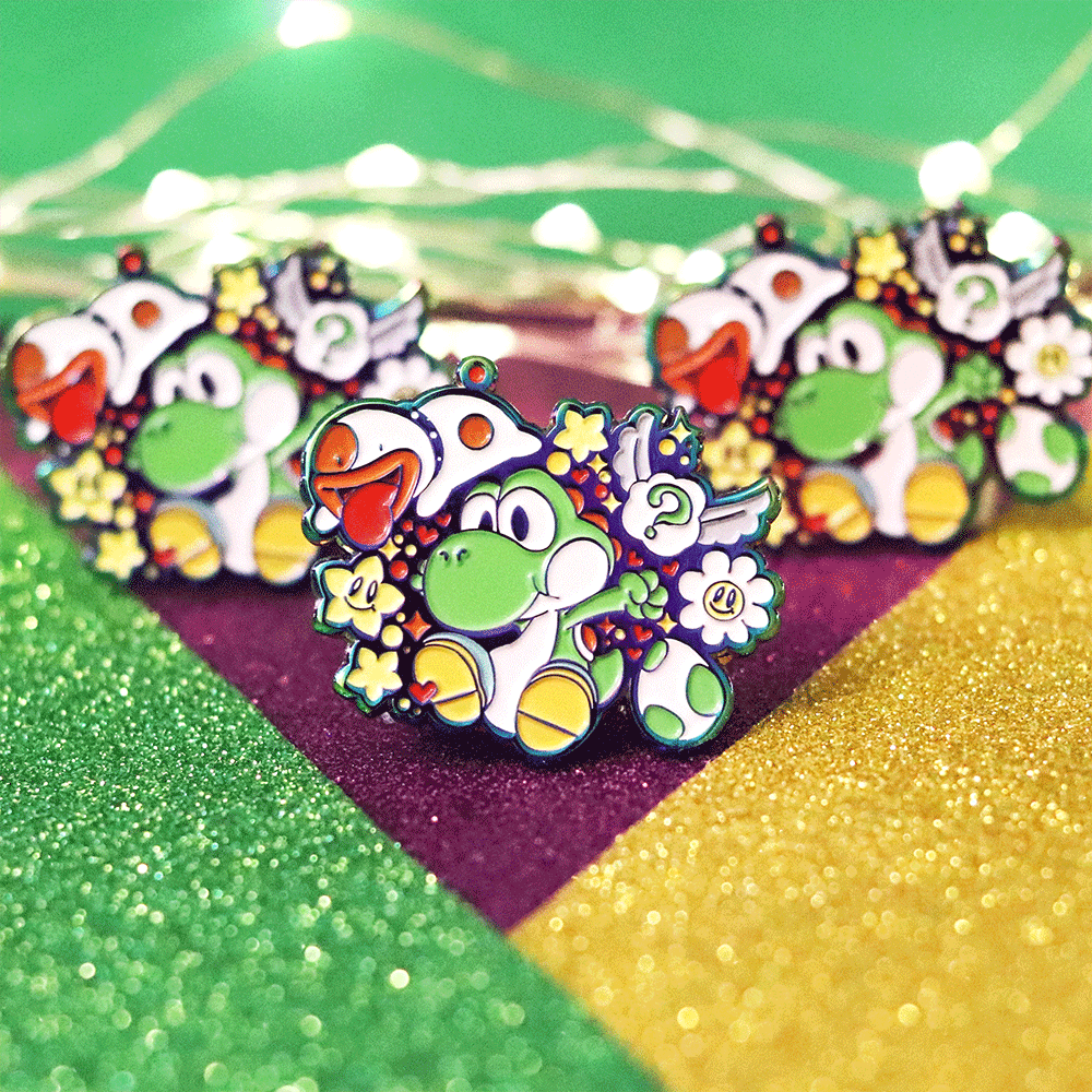 Playful Rainbow Green Dino & Pup Enamel Pin | Hard Enamel Collectible