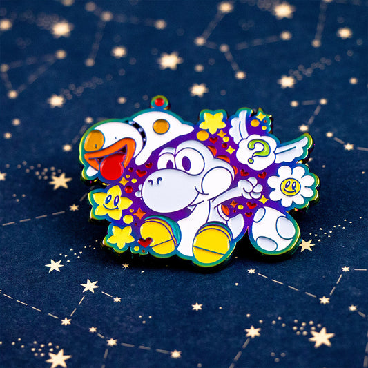 Playful Rainbow White Dino & Pup Enamel Pin | Hard Enamel Collectible