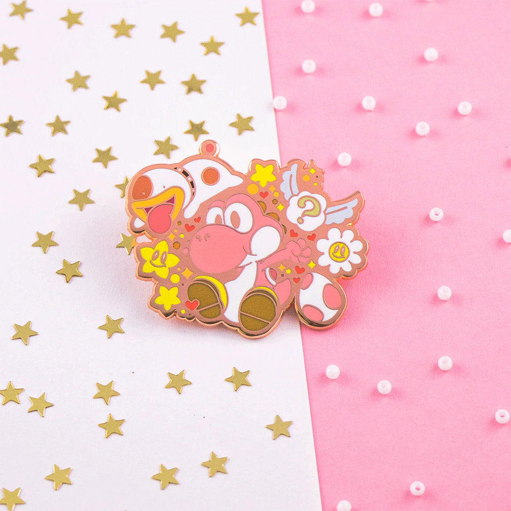 Playful Pink Dino & Pup Enamel Pin | Hard Enamel Collectible